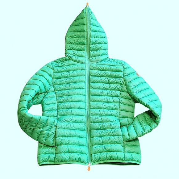 Save The Duck Women's SZ 5/XXL Neon Green Long Sleeve Lightweight Puffer Jacket - Picture 3 of 14